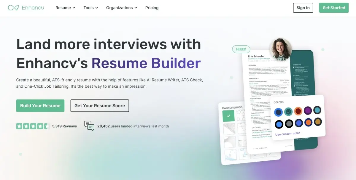 EnhanCV homepage