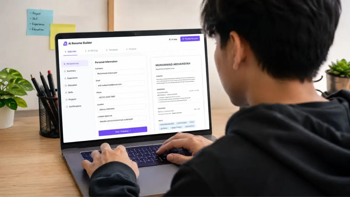 Fresh graduate membuat CV dengan bantuan AI