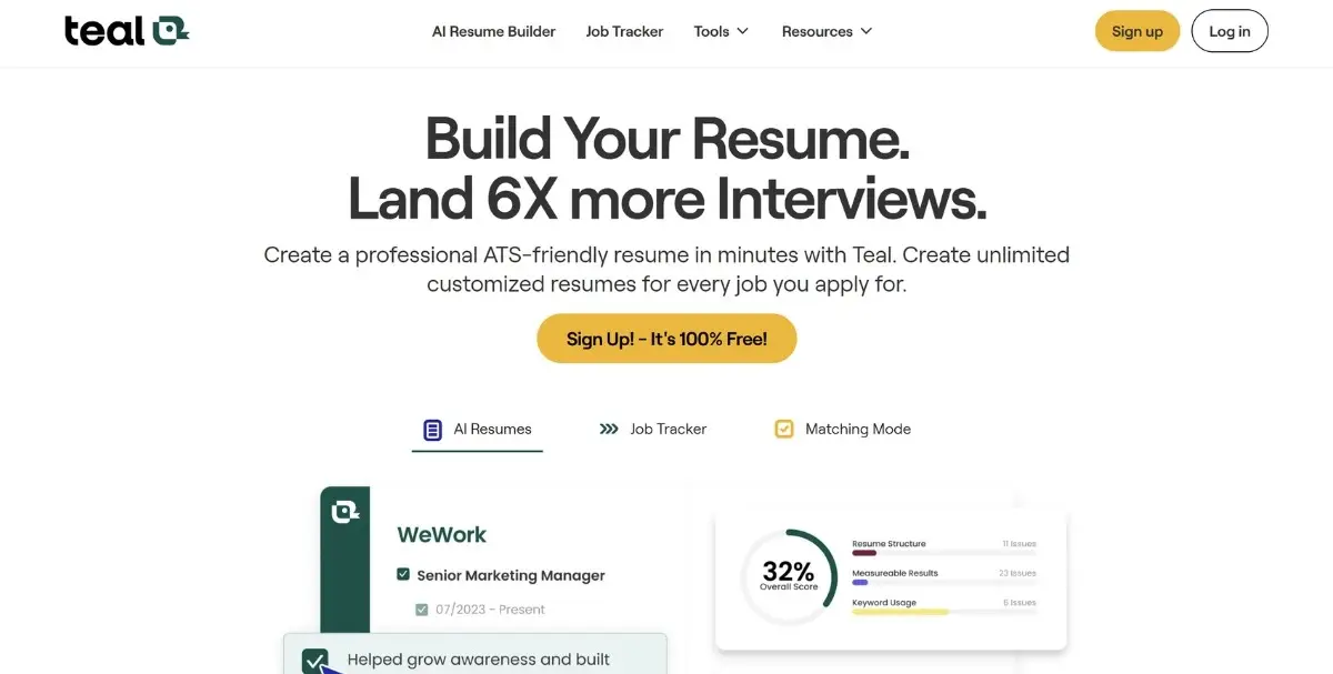 Teal homepage