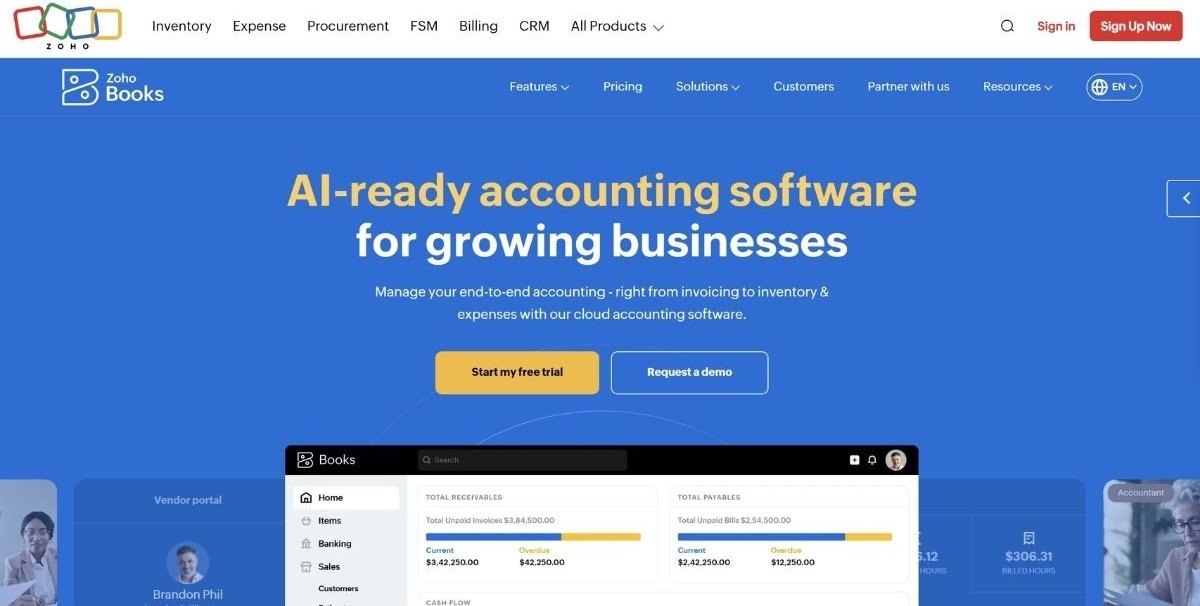Zoho Books Homepage