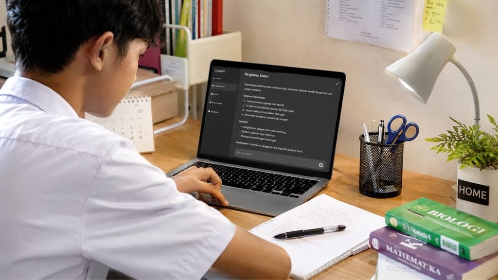 Mahasiswa menggunakan AI untuk belajar ujian