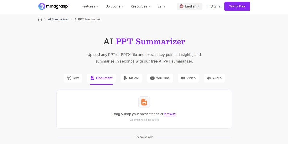 Mindgrasp homepage
