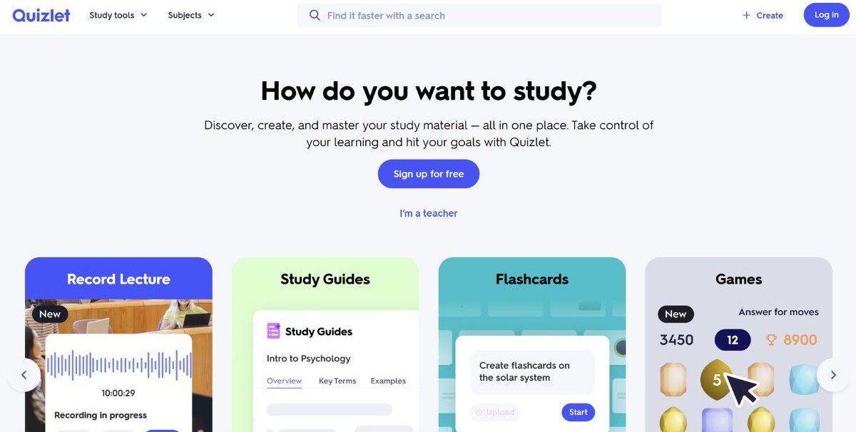 Quizlet Homepage