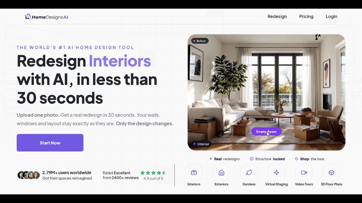 HomeDesignsAI homepage