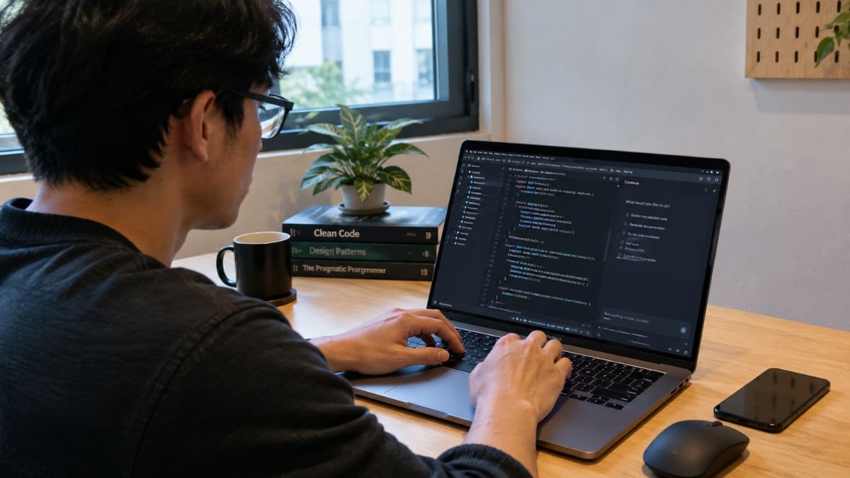 Orang sedang menggunakan AI untuk coding